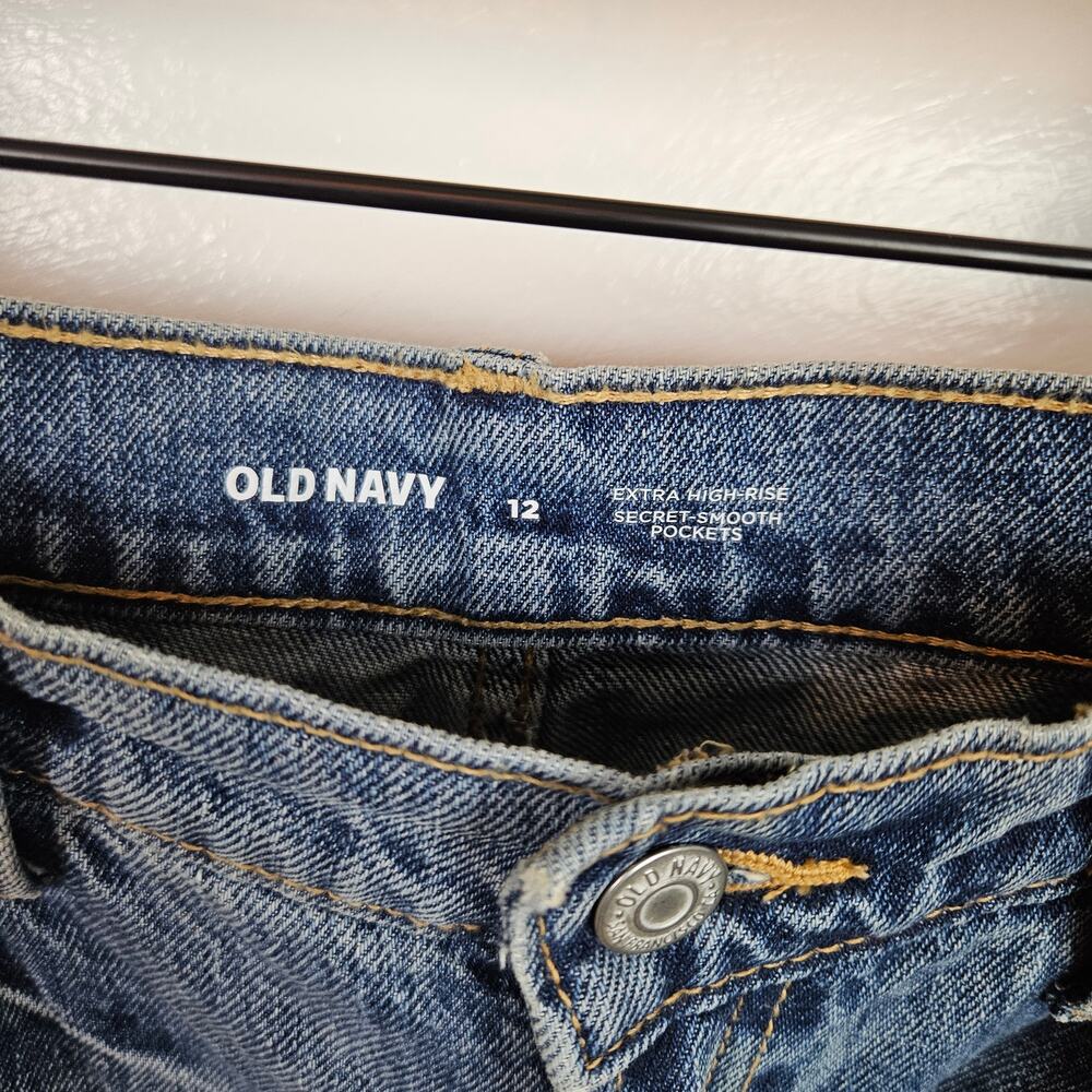 Old Navy Extra High Rise Loose Fit Wide Leg Distressed Jeans 12 Blue Baggy - Picture 5 of 8